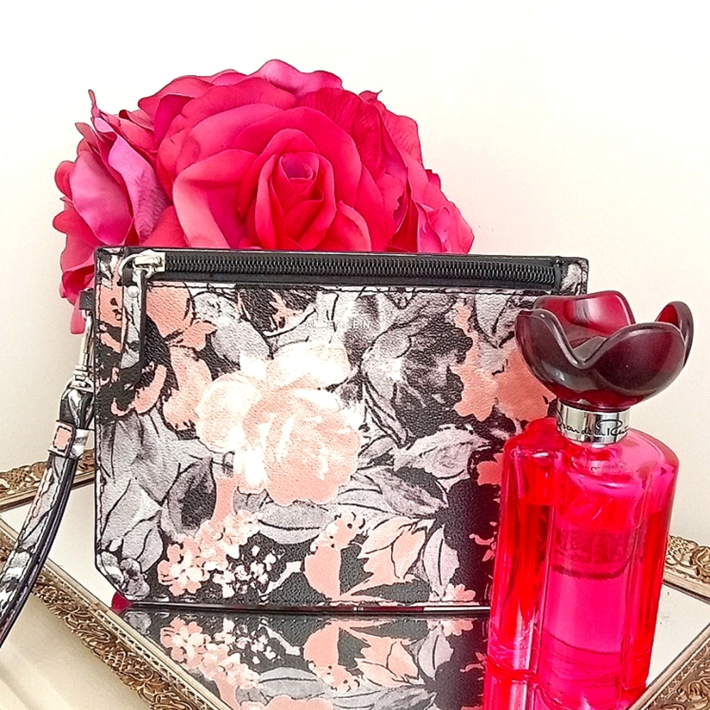 Anne Klein Women's Blush & Grey Floral Zippered Wristlet with Strap